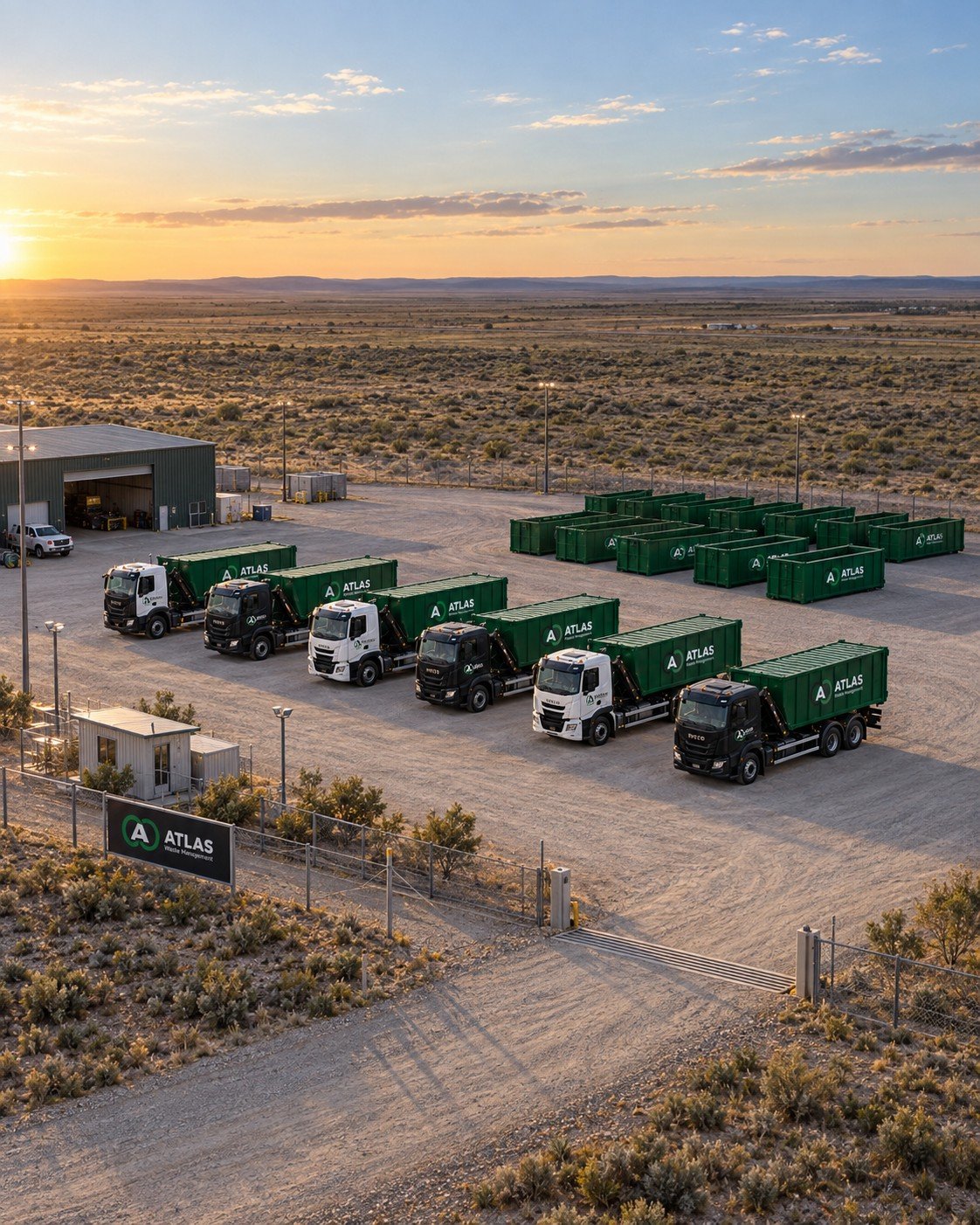 Flota Atlas Waste Management al atardecer